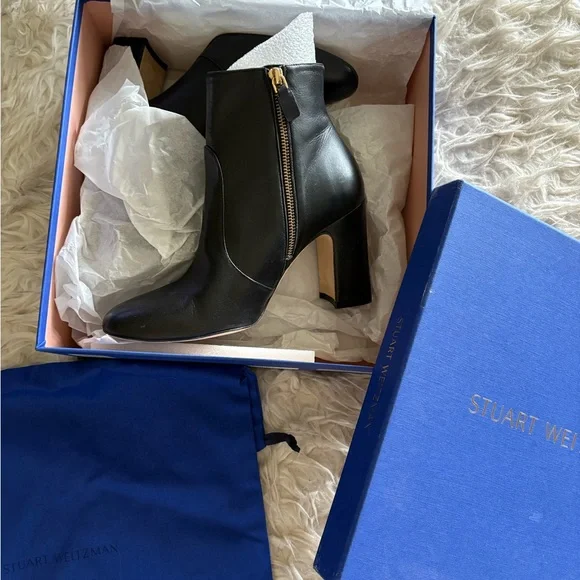 Stuart Weitzman Black Heeled Boots with Gold Zipper - *worn once - Picture 2 of 4